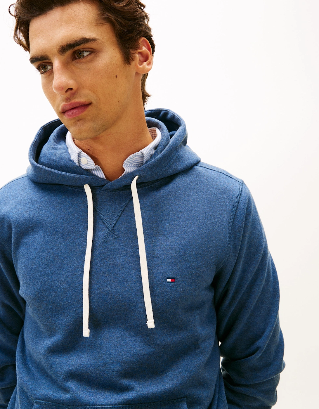 Essential Flag Embroidery Mens Fleece Hoodie - Aegean Sea Heather