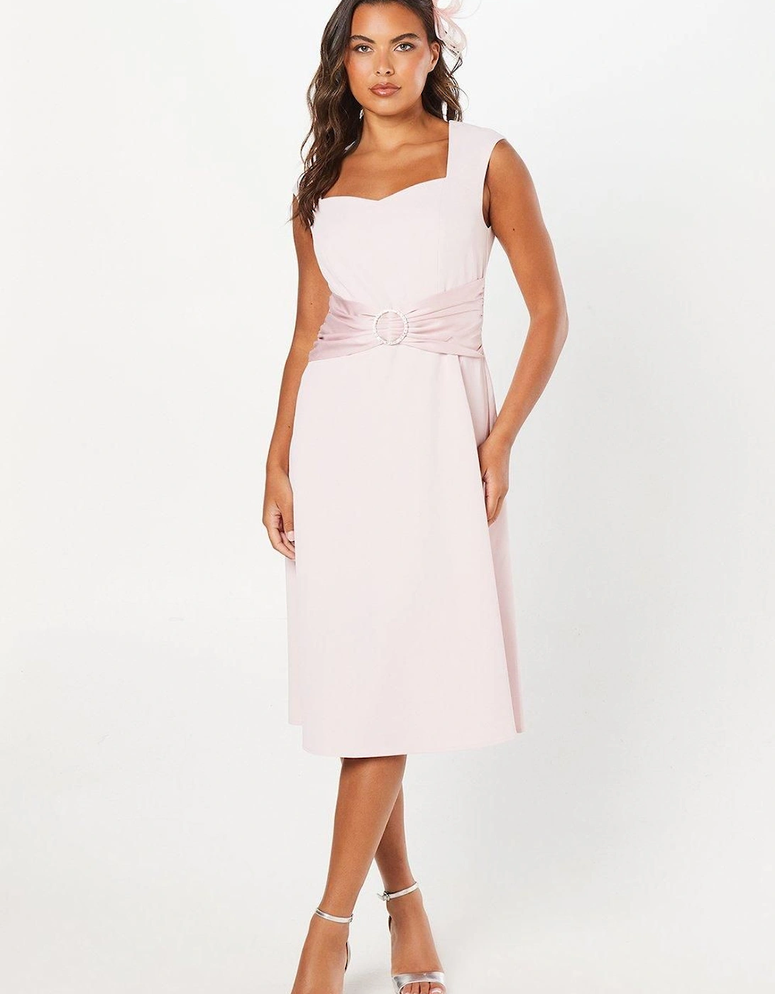 Occasion Sweetheart Satin Buckle Midi Dress, 2 of 1