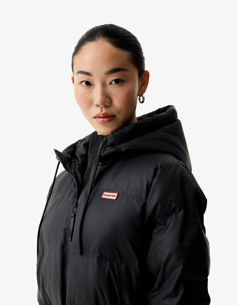 Hutchison Womens PU Coated Long Puffer Jacket - Black