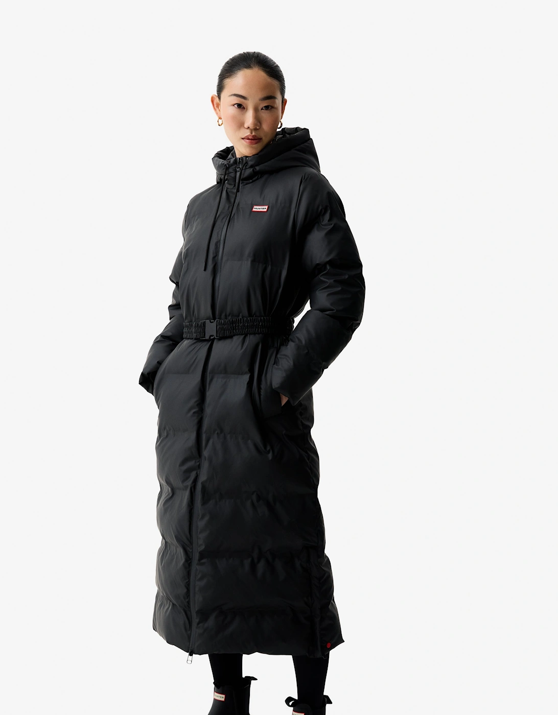 Hutchison Womens PU Coated Long Puffer Jacket - Black
