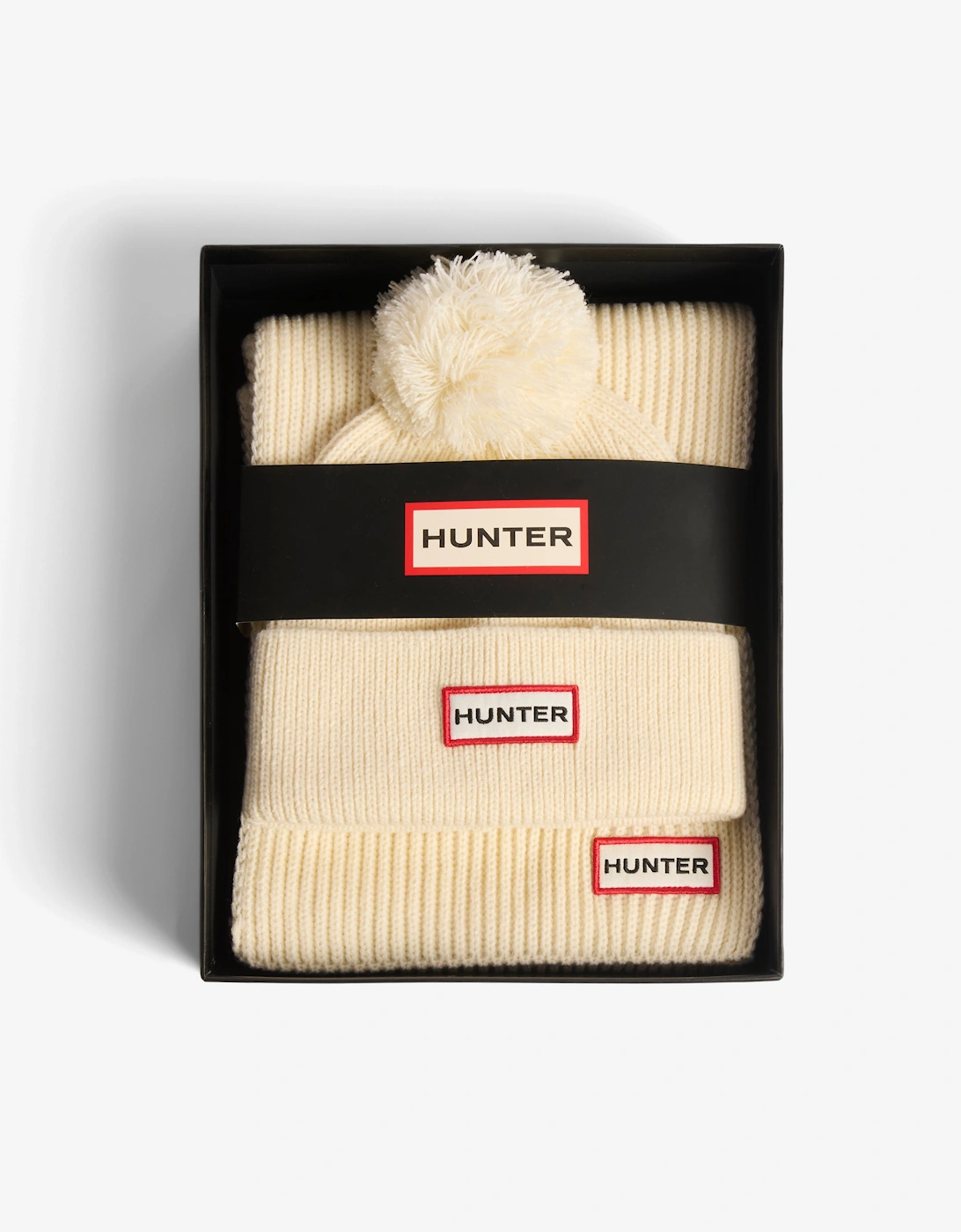 Hunter Unisex Tan Arrinay Ribbed Pom Beanie/Scarf Box Set - Antique White - Size: One Size