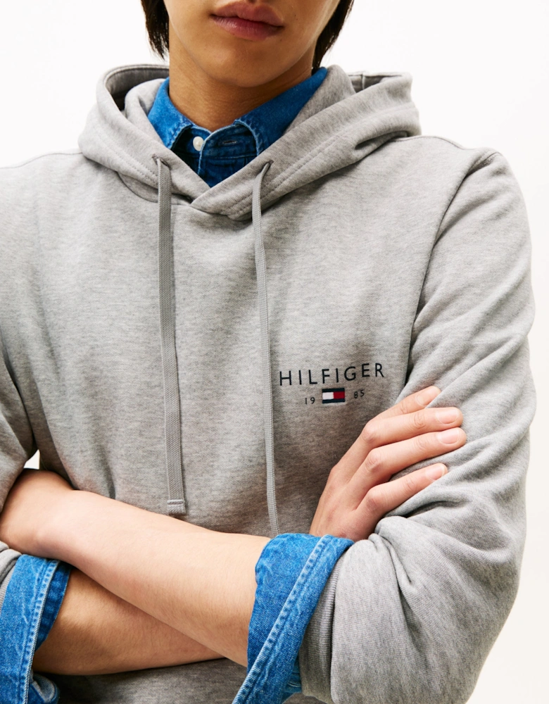 Brand Love Mens Small Hilfiger Logo Hoodie - Medium Grey Heather
