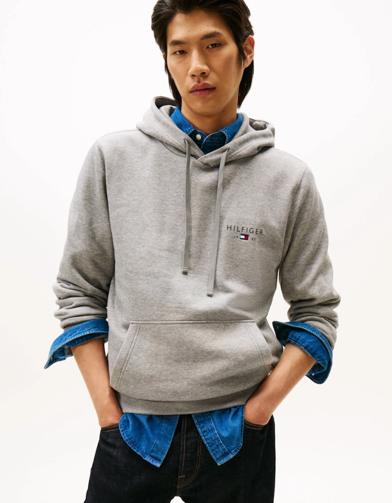 Brand Love Mens Small Hilfiger Logo Hoodie - Medium Grey Heather