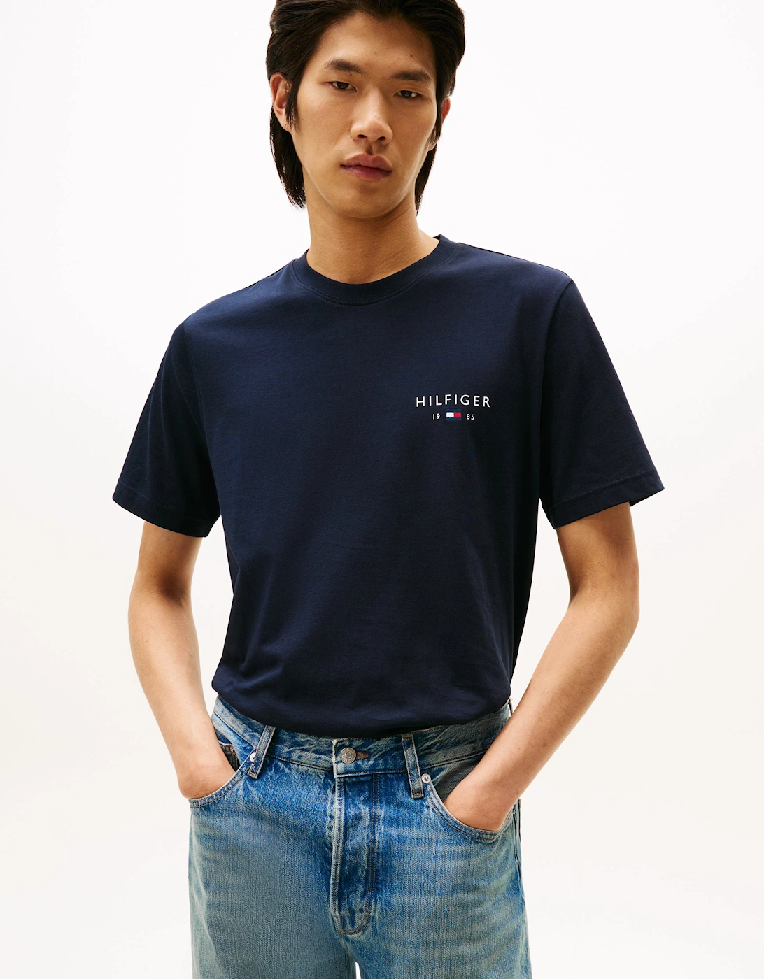 Tommy Hilfiger Men's Blue/Black Brand Love Small Hilfiger Logo T-Shirt - Desert Sky - Size 40/Regular