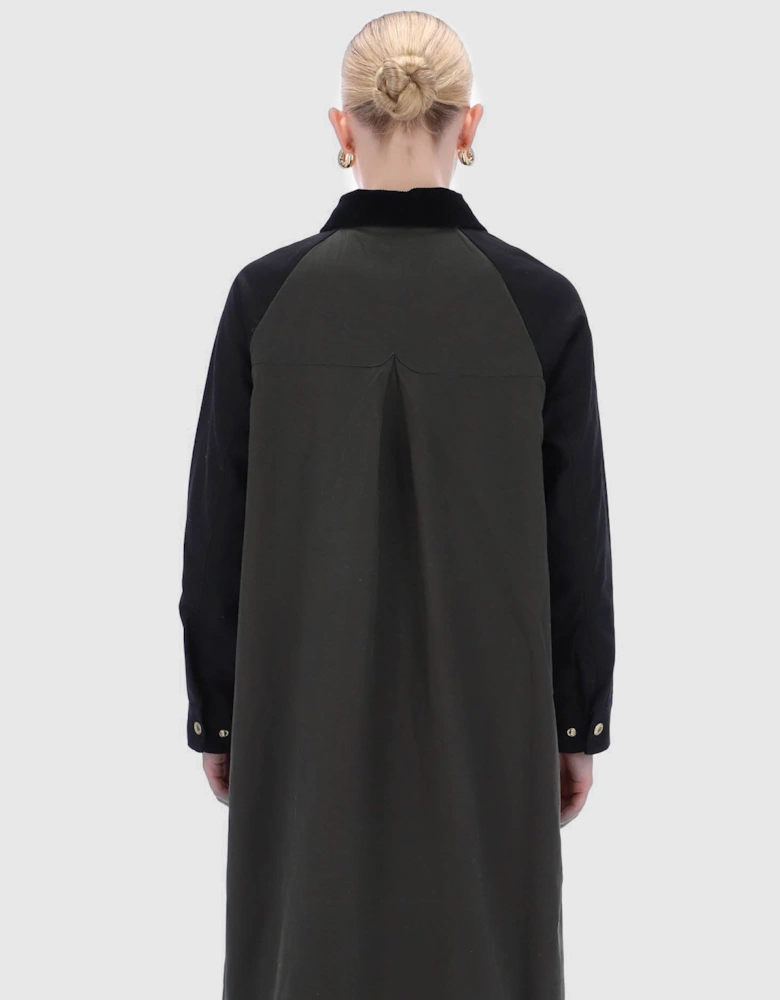 Harrow Patch Colour Block Womens Long Waxed Jacket - Kambaba