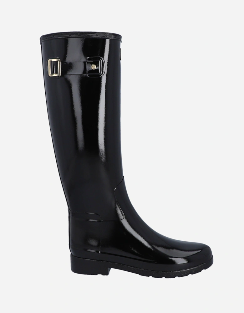 Womens Refined Gold Trim Tall Gloss Boot - Black