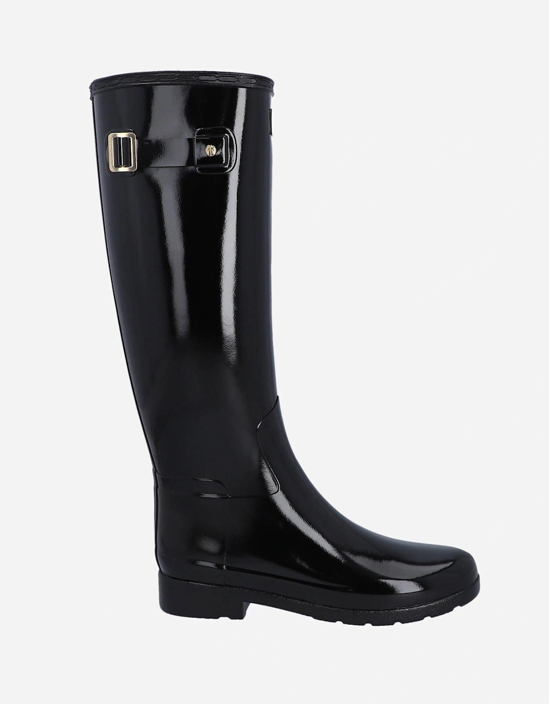 Womens Refined Gold Trim Tall Gloss Boot - Black