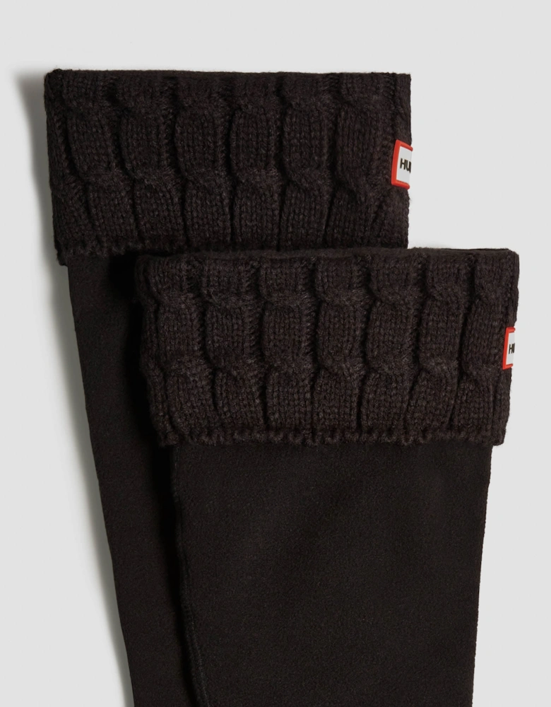 6 Stitch Cable Tall Boot Sock - Black