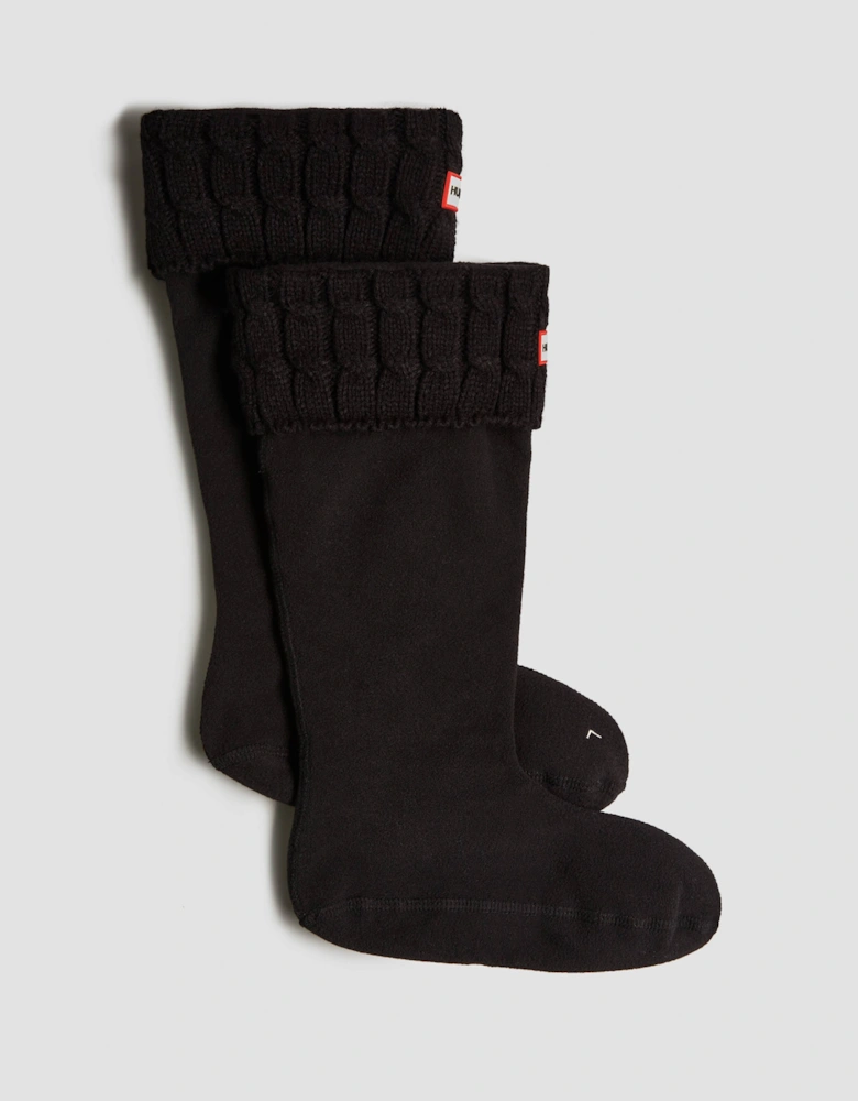 6 Stitch Cable Tall Boot Sock - Black