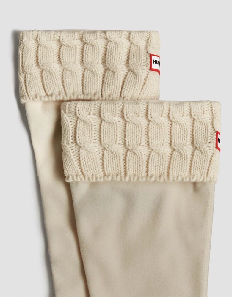 6 Stitch Cable Tall Boot Sock - White