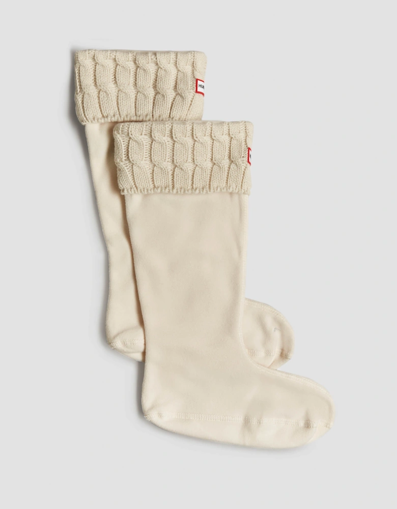 6 Stitch Cable Tall Boot Sock - White