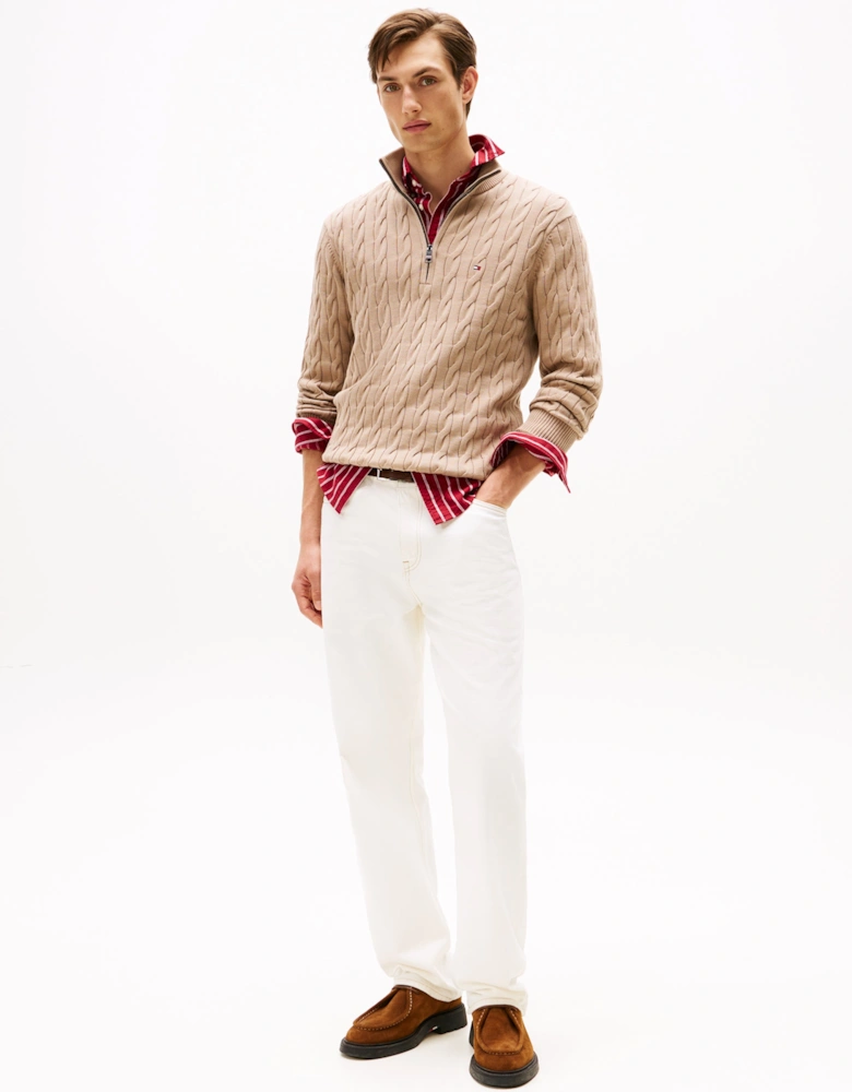 Classic Cotton Cable Mens Half Zip Mock Sweatshirt - Coastal Taupe