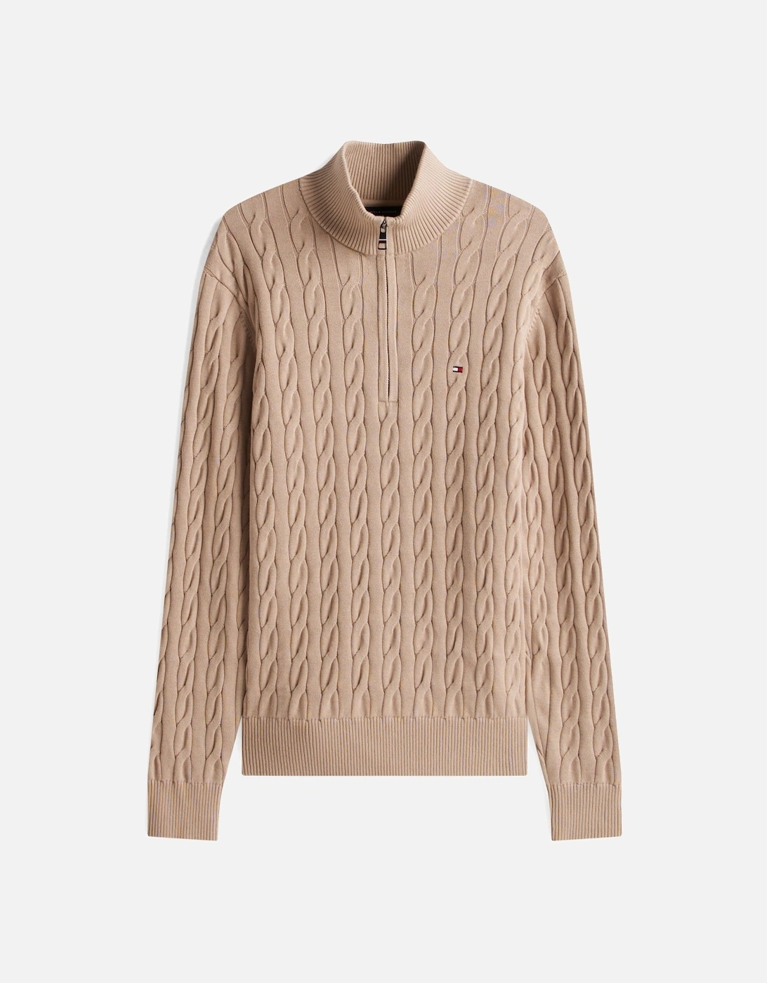 Classic Cotton Cable Mens Half Zip Mock Sweatshirt - Coastal Taupe