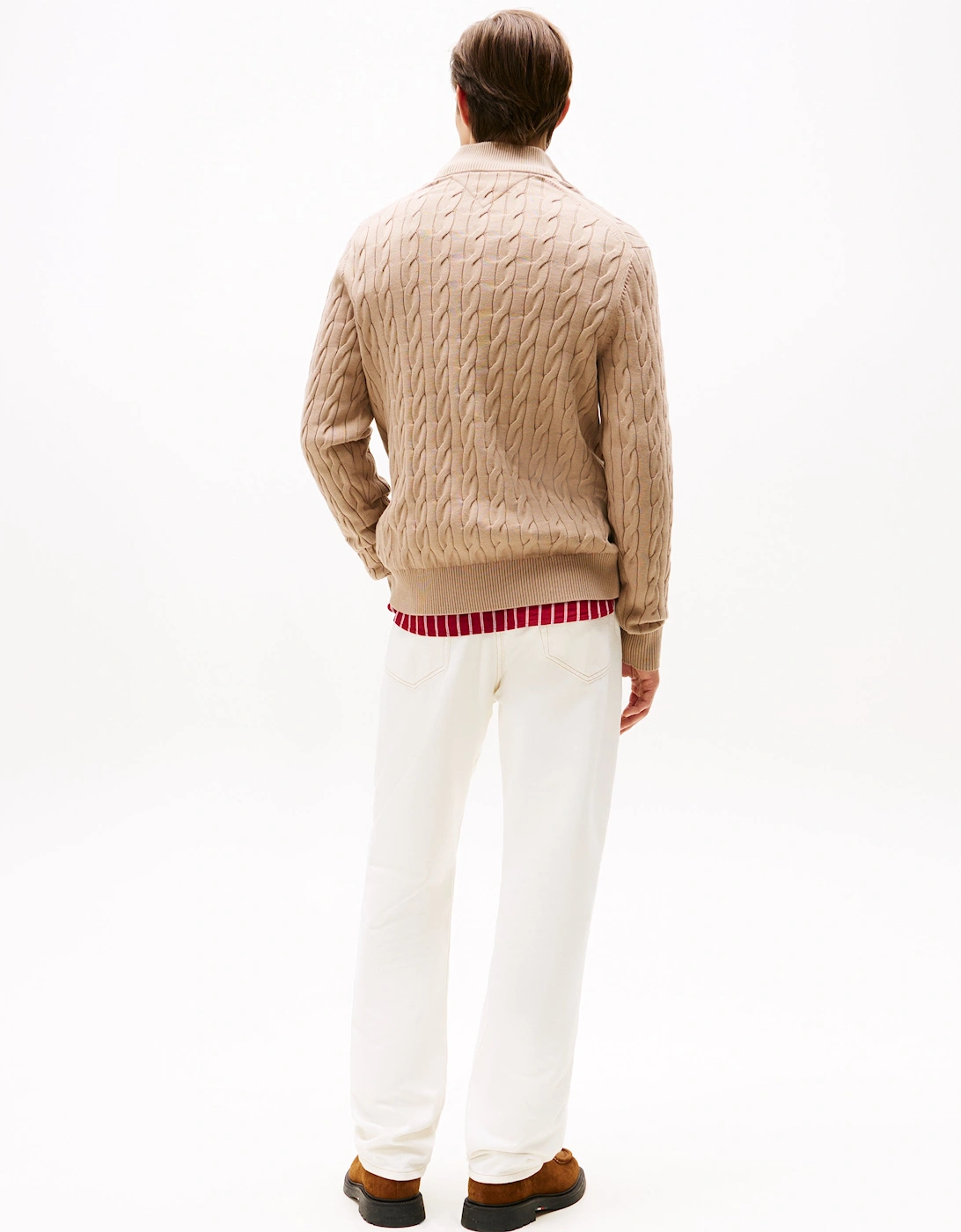 Classic Cotton Cable Mens Half Zip Mock Sweatshirt - Coastal Taupe