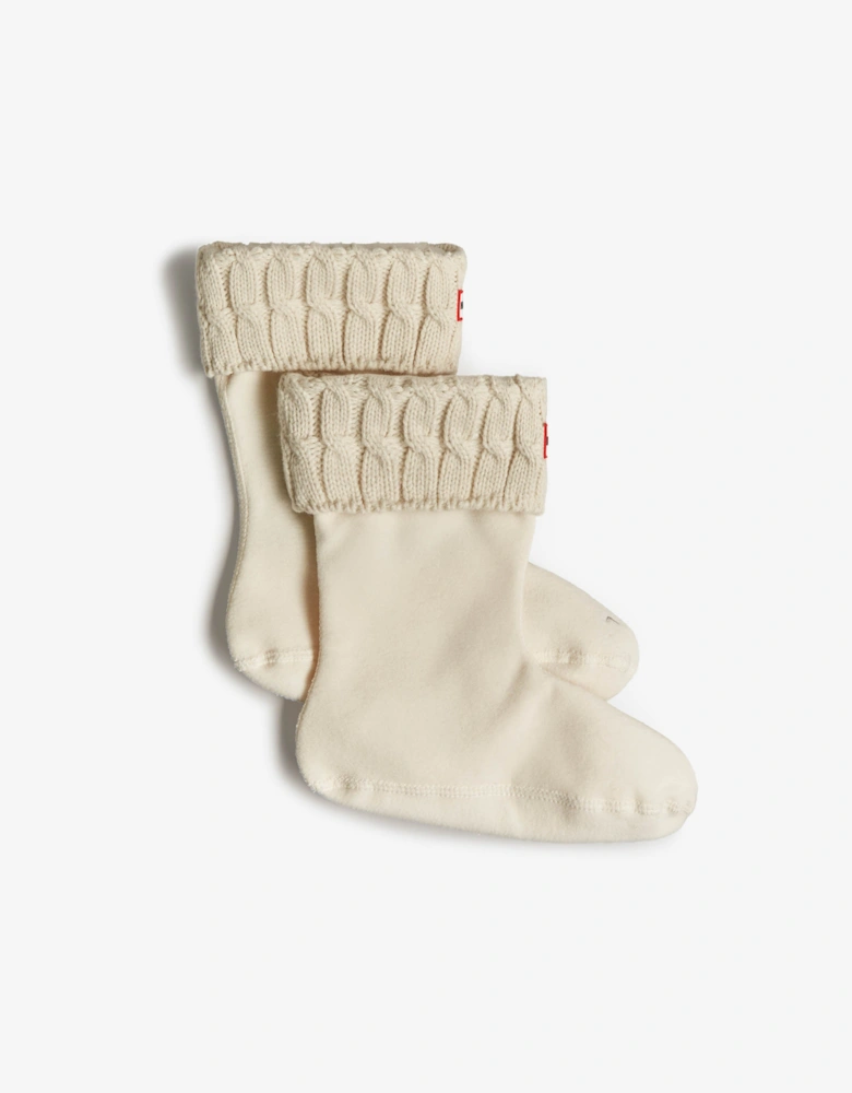 6 Stitch Cable Short Boot Sock - White
