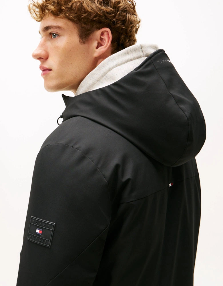 Tech Hooded Short Mens Padded Jacket - Black