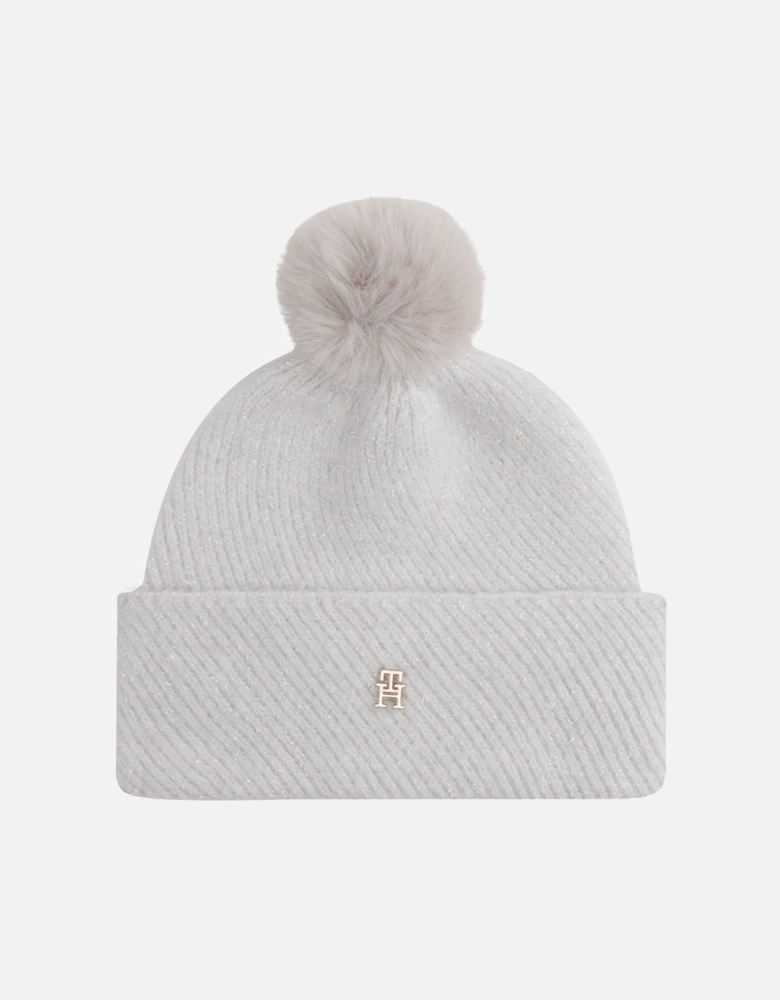 Womens Lurex Pom Pom Beanie Gift Set - Grey Whisper