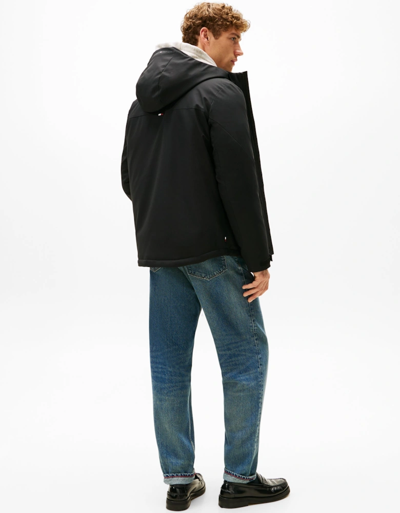 Tech Hooded Short Mens Padded Jacket - Black