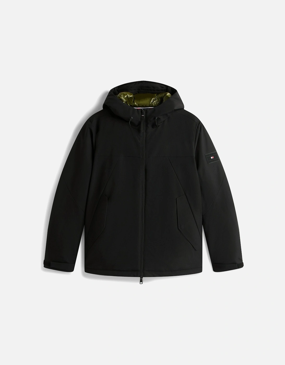 Tech Hooded Short Mens Padded Jacket - Black