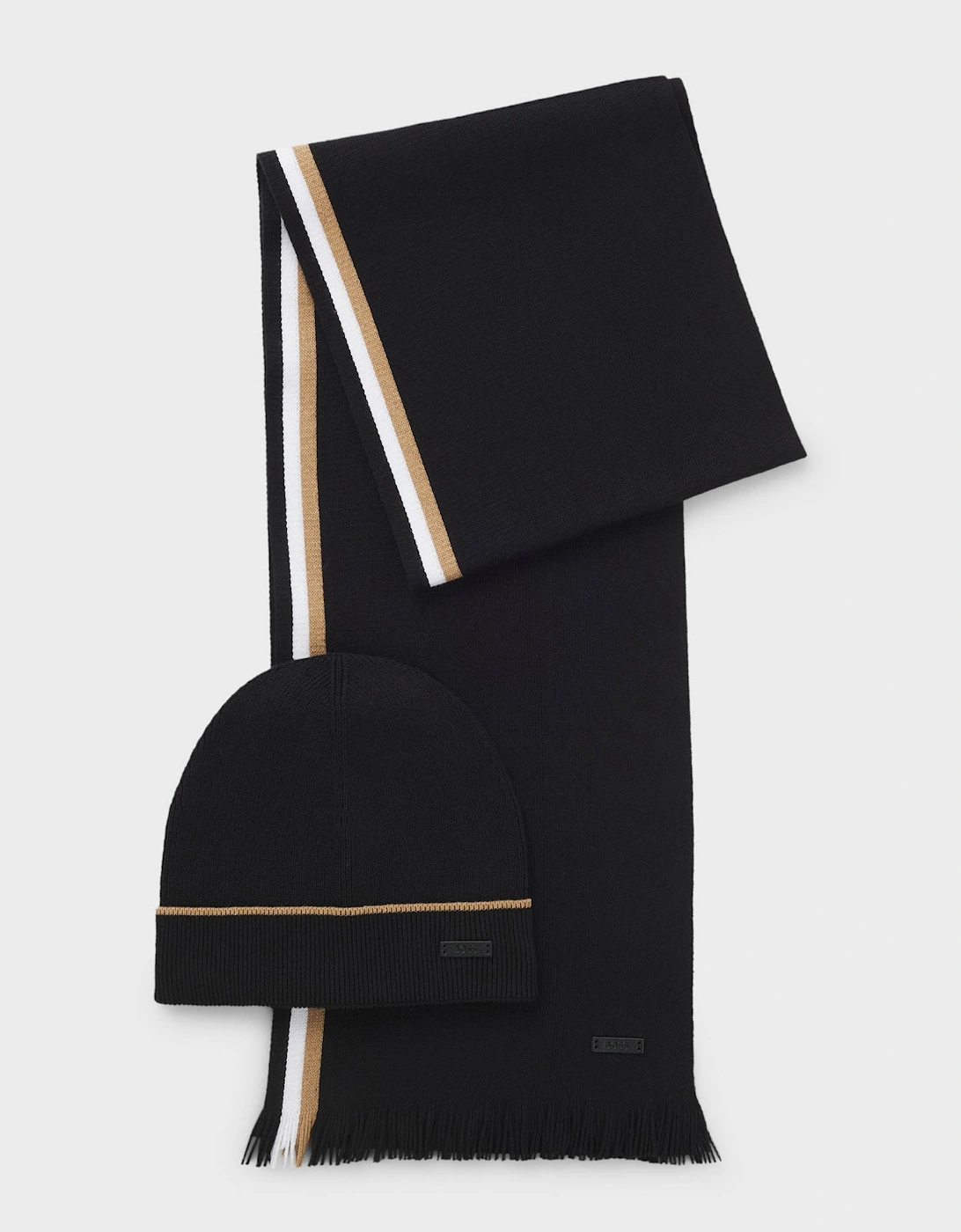 BOSS Orange Henzo Mens Hat and Scarf Gift Set with Stripe Details  - Black 001, 5 of 4