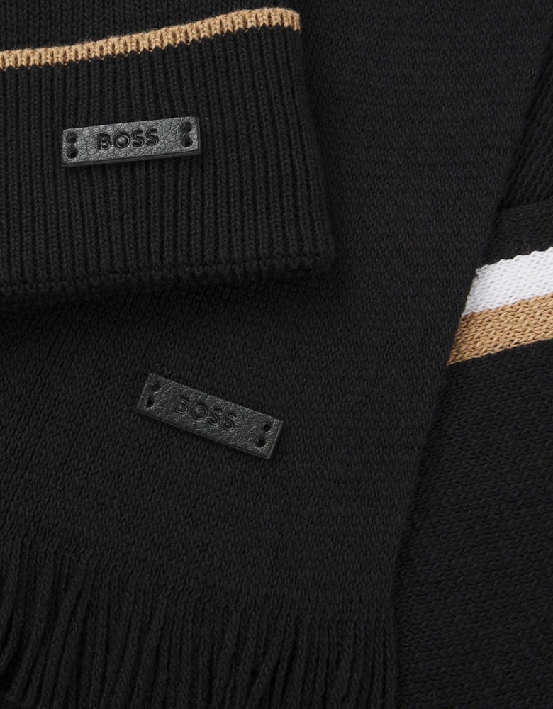 BOSS Orange Henzo Mens Hat and Scarf Gift Set with Stripe Details  - Black 001