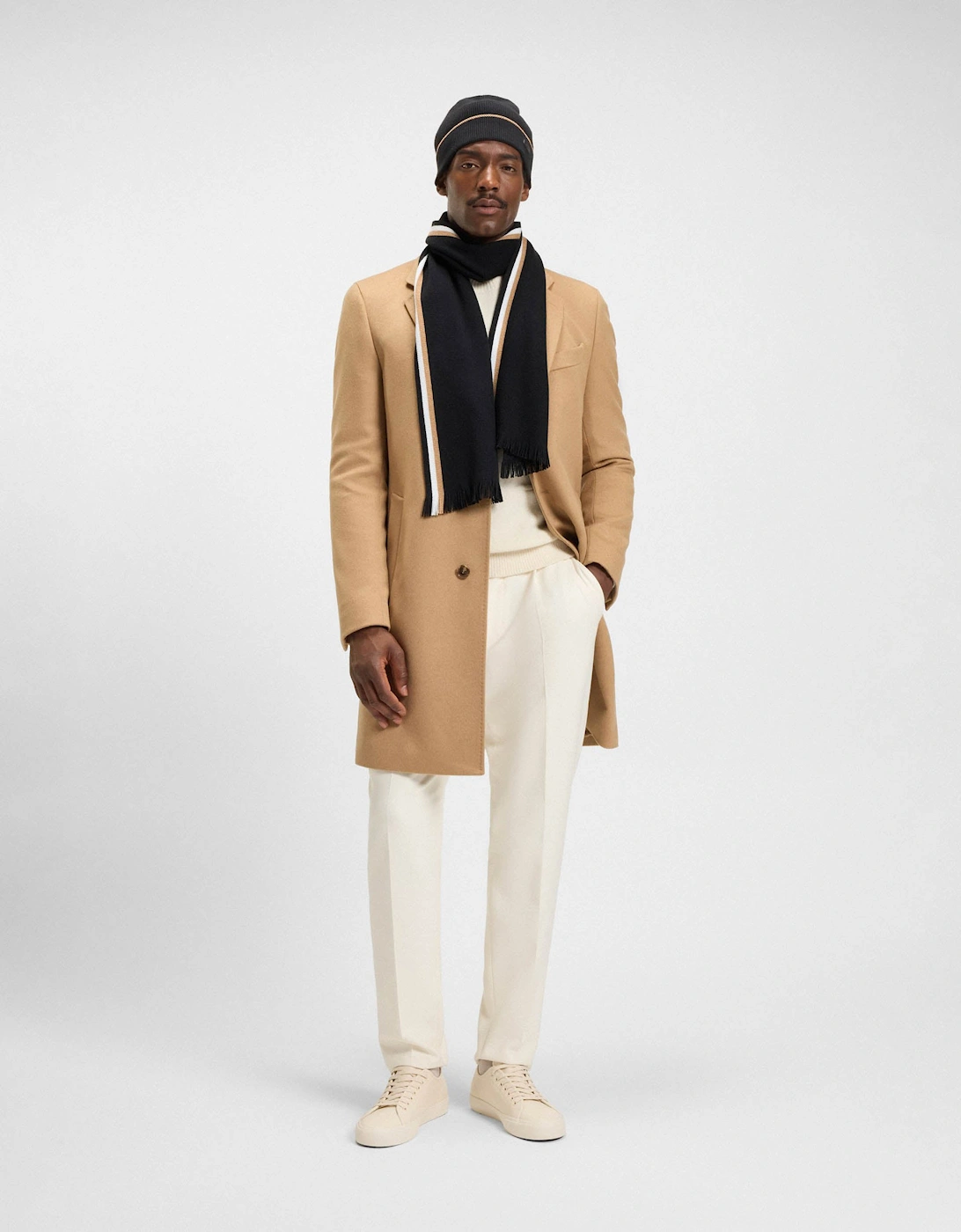 BOSS Orange Henzo Mens Hat and Scarf Gift Set with Stripe Details  - Black 001