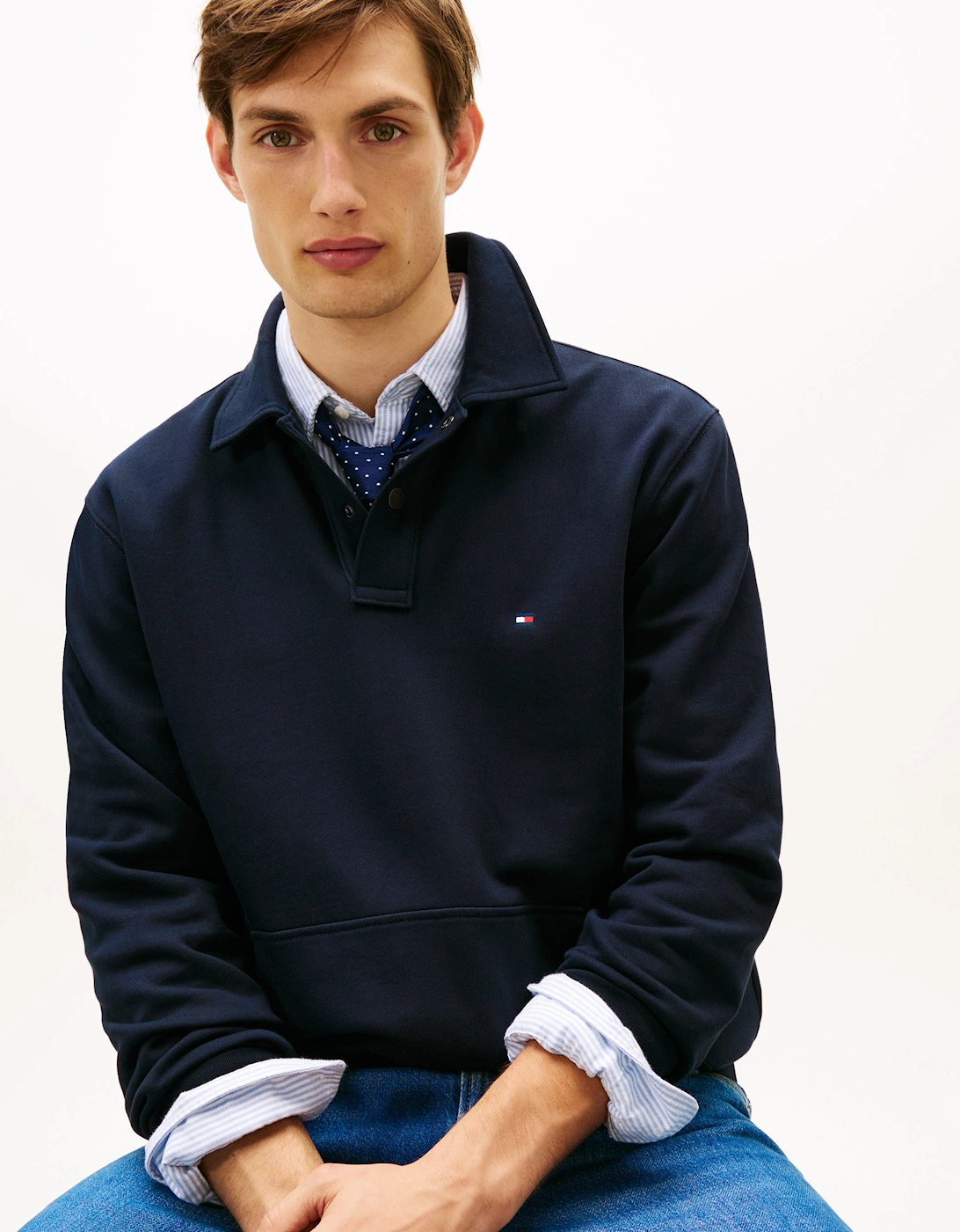 Essential Terry Mens Polo Snap Sweatshirt - Desert Sky