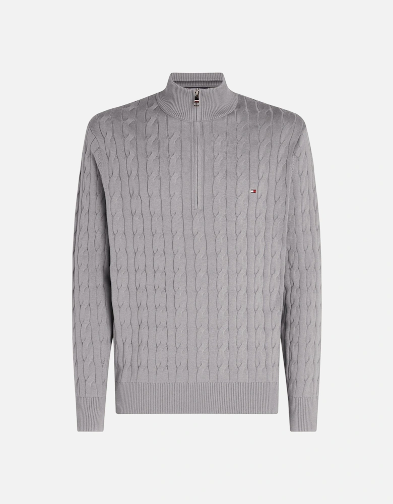 Classic Cotton Cable Mens Half Zip Mock Sweatshirt - Medium Grey Heather