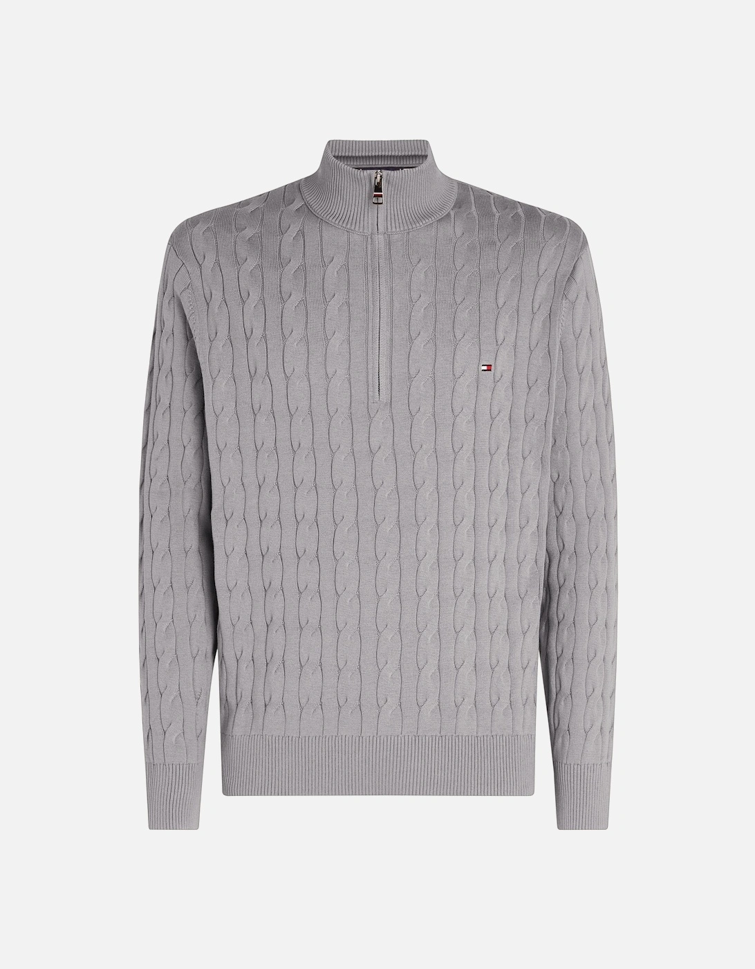 Classic Cotton Cable Mens Half Zip Mock Sweatshirt - Medium Grey Heather