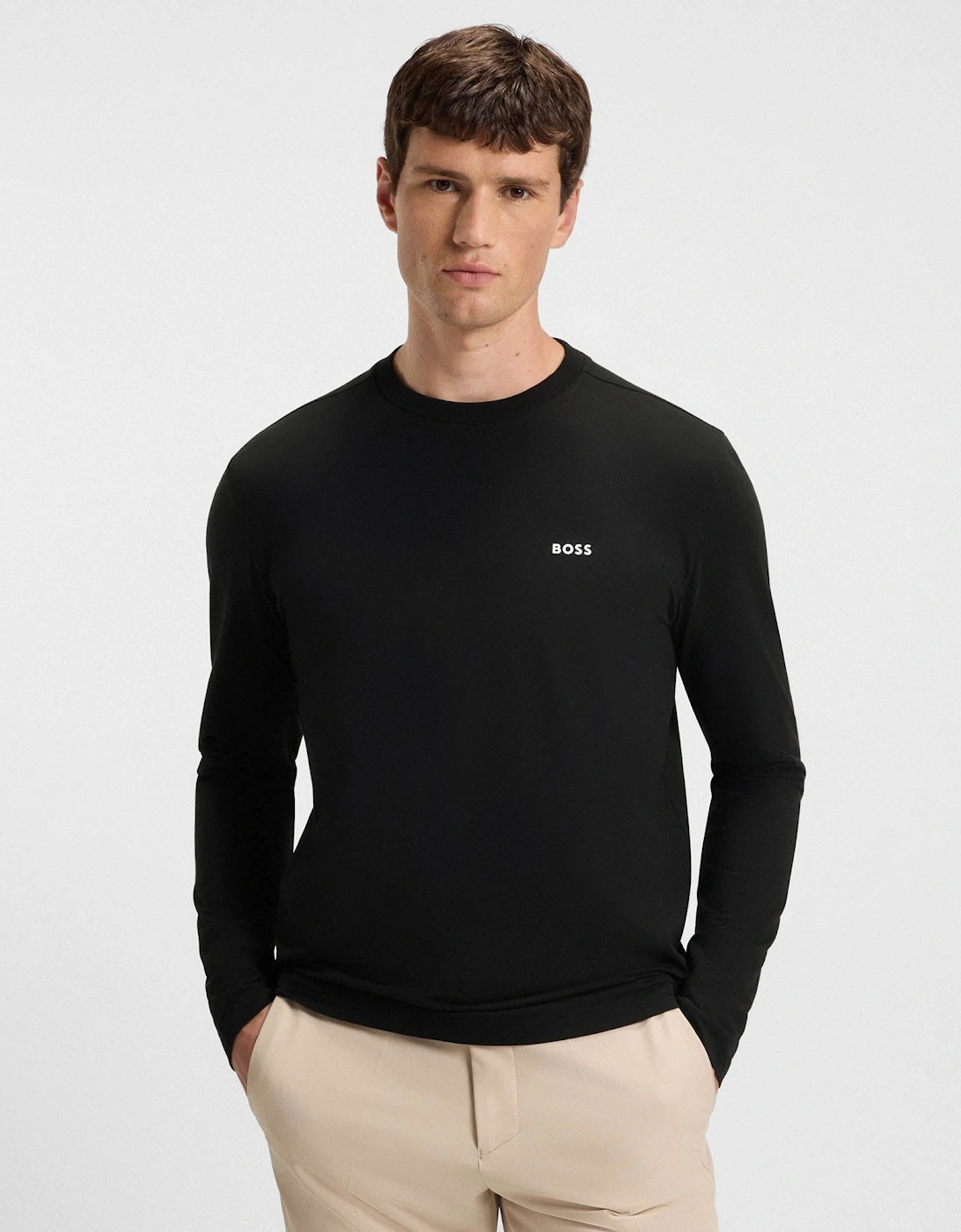 Boss Men's BOSS Green Tee Mens Stretch-Cotton T-Shirt with Contrast Logo - Black 001