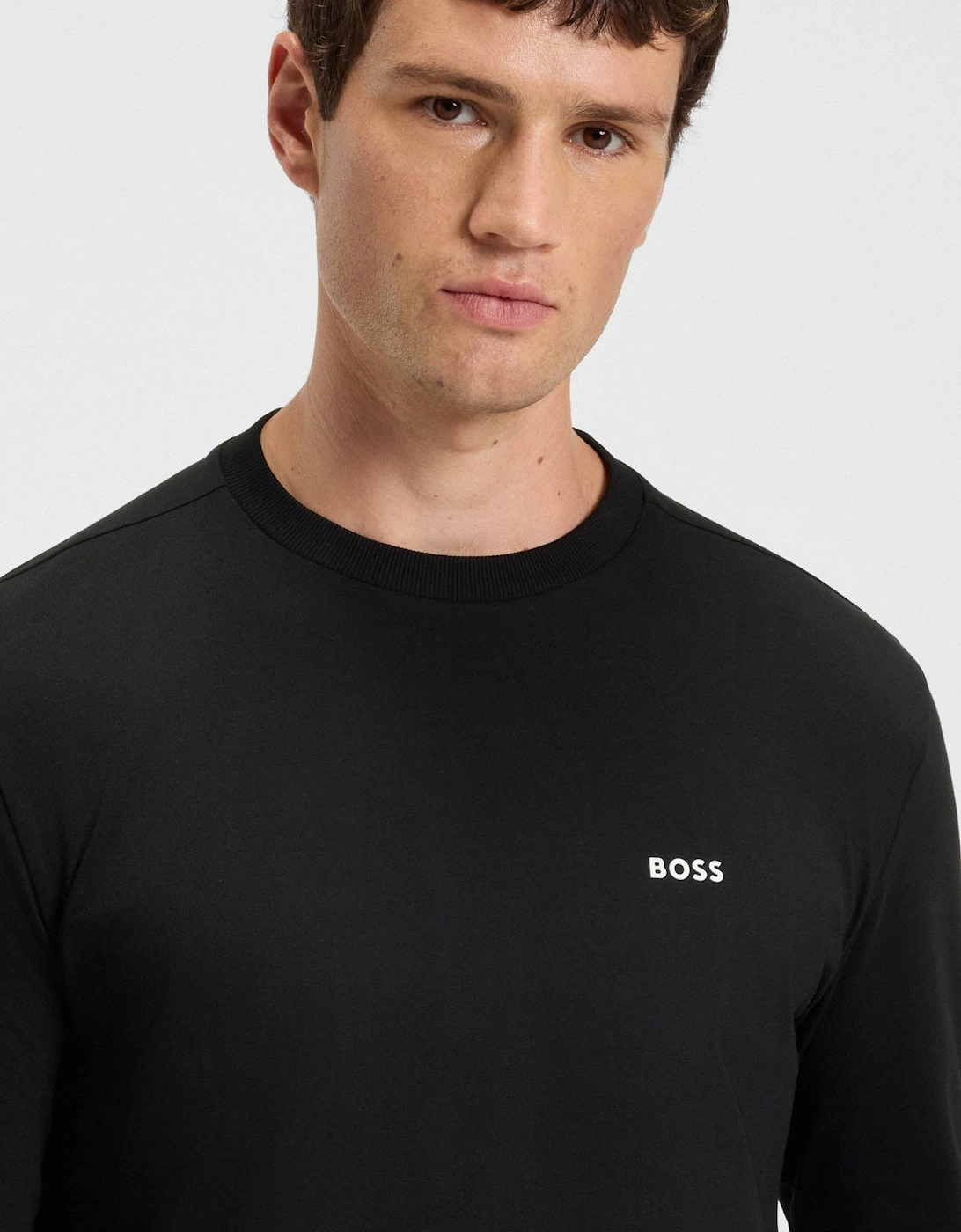 BOSS Green Tee Mens Stretch-Cotton T-Shirt with Contrast Logo - Black 001
