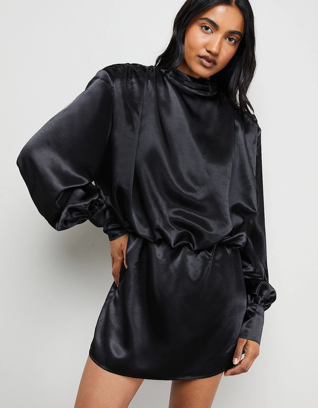 Extreme Shoulder Draped Satin Mini Dress, 2 of 1