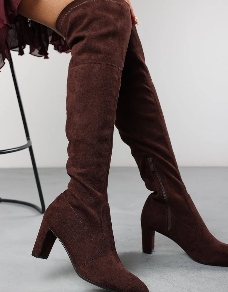 'Sonya' Suede Block Heel Over The Knee Boots