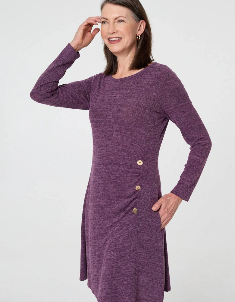 Ruched Button Detail Short Shift Dress