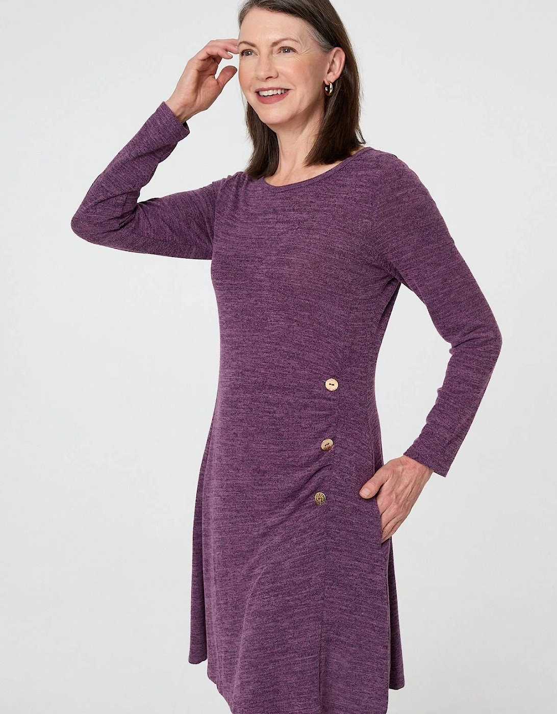 Ruched Button Detail Short Shift Dress, 2 of 1