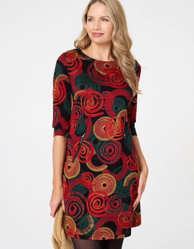 Printed 3/4 Sleeve Short Dress