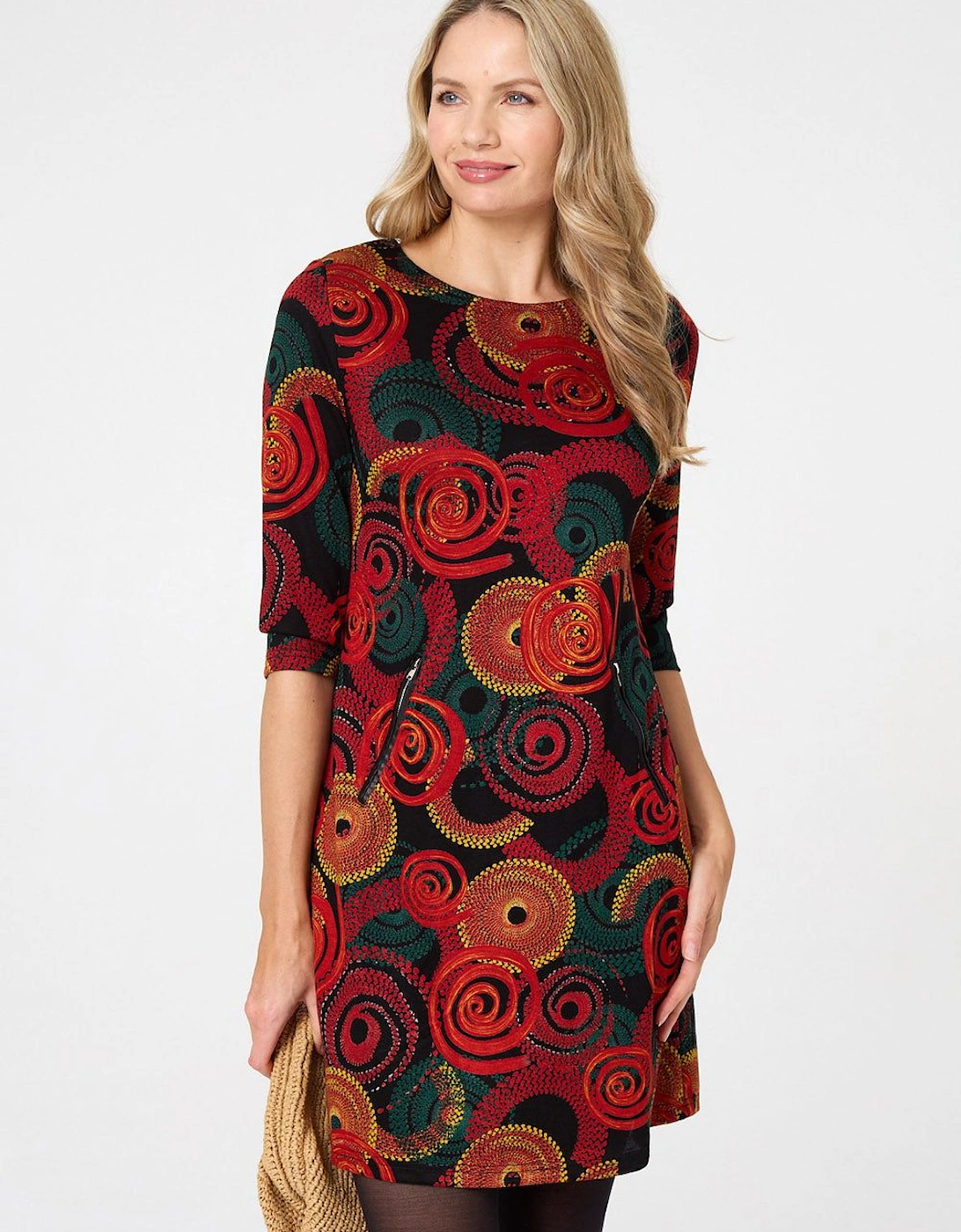Printed 3/4 Sleeve Short Dress, 2 of 1