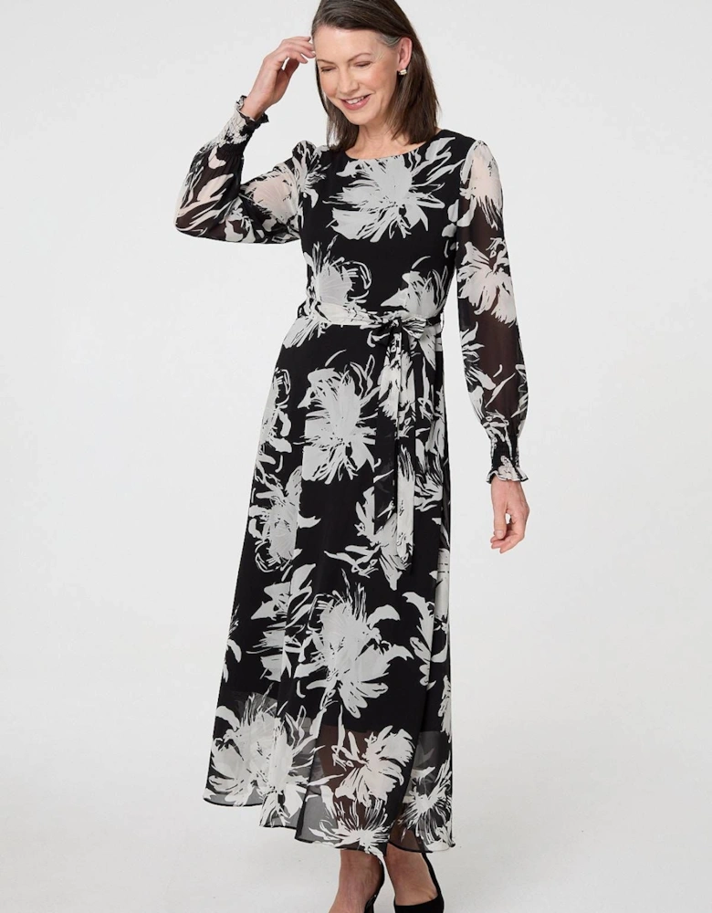 Floral Tie Waist Layered Maxi Dress