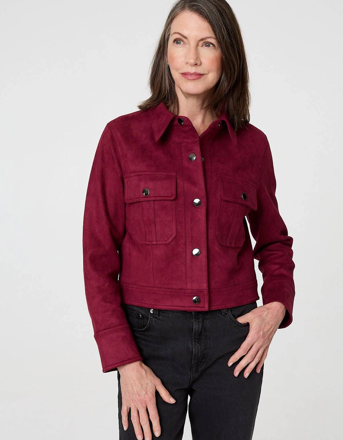 Faux Suede Cropped Collared Jacket, 2 of 1