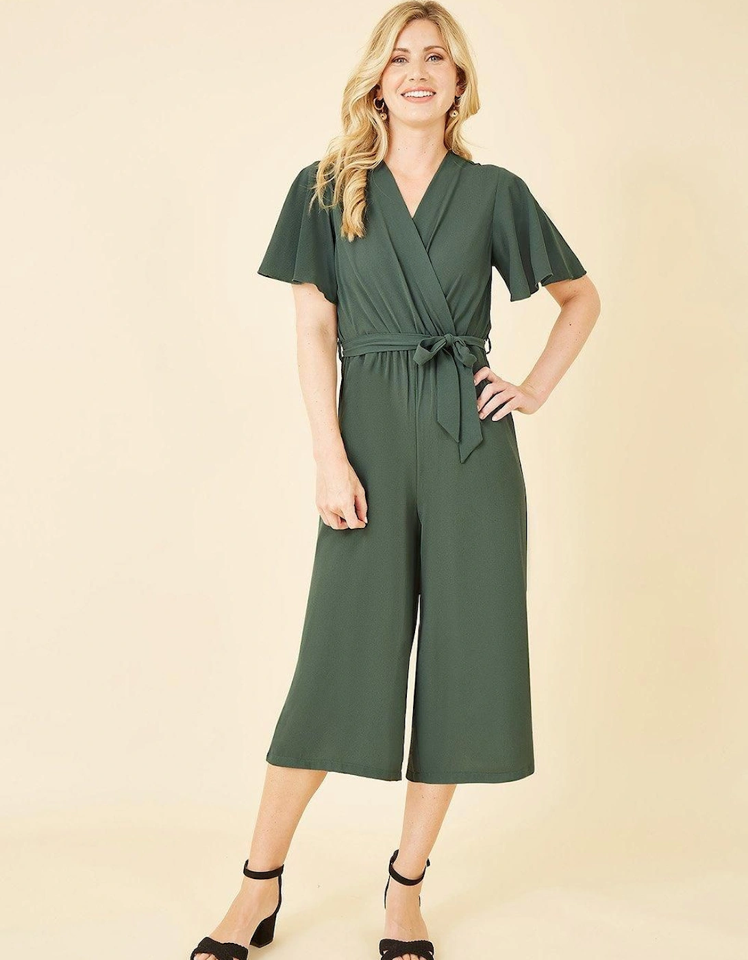 Green Wrap Over Jumpsuit With Angel Sleeves, 2 of 1