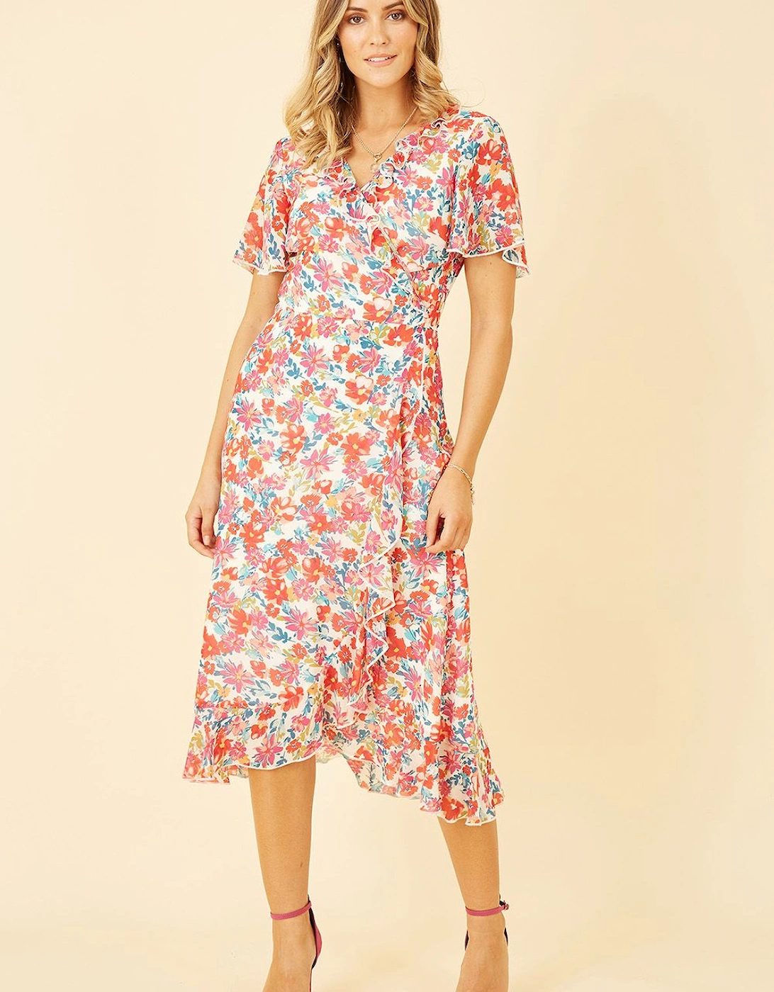 White Floral Wrap Midi Dress, 2 of 1