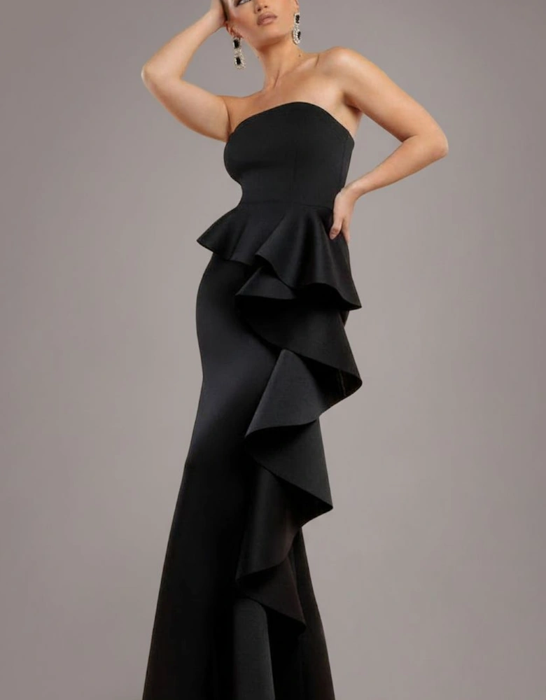 Boobtube Peplum  Waterfall Frill Maxi Dress