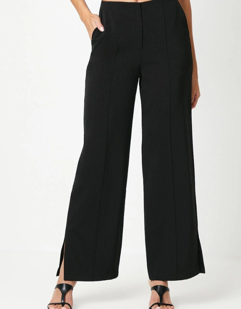 Pintuck Front Straight Leg Trouser With Split