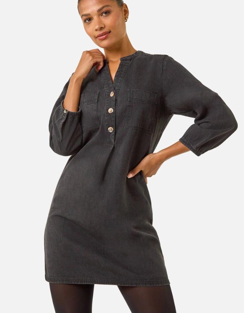 Cotton Denim Button Shift Dress