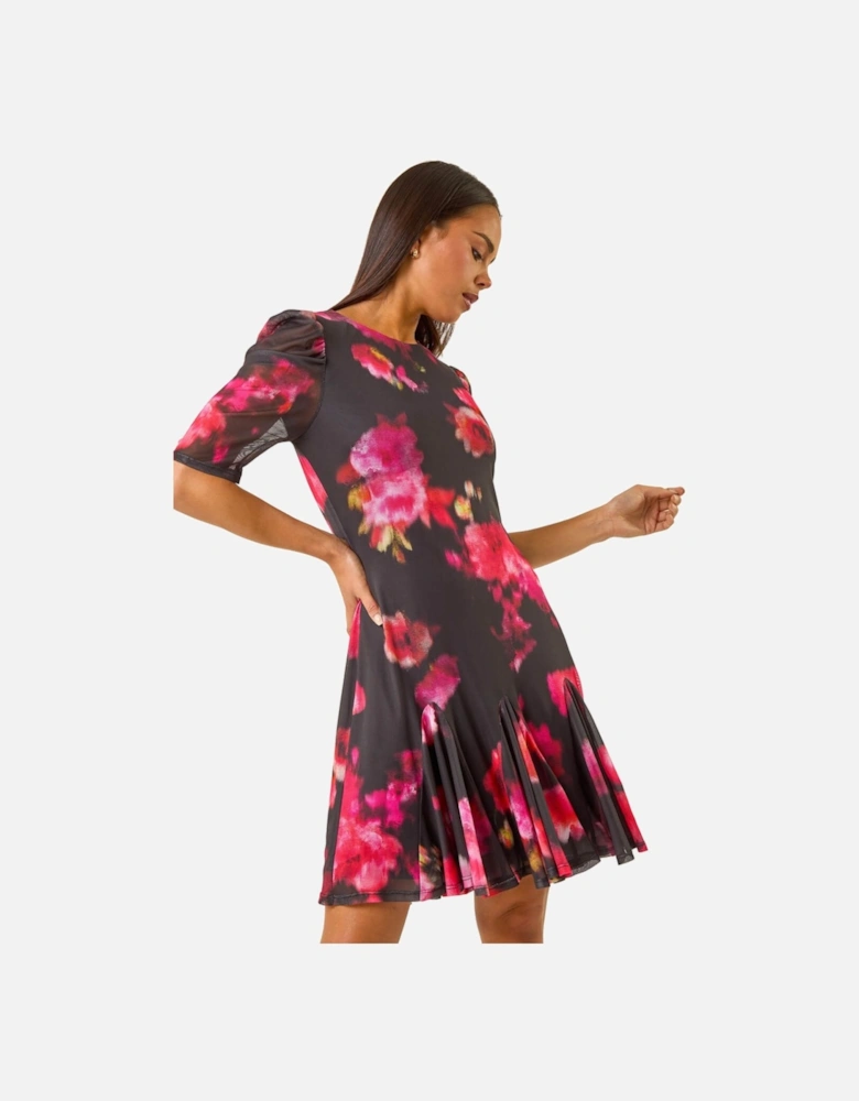 Petite Floral Print Mesh Stretch Dress