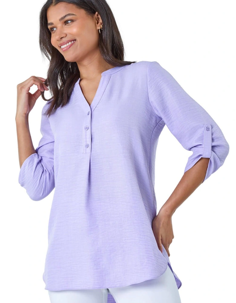 Longline Button V-Neck Tunic Top