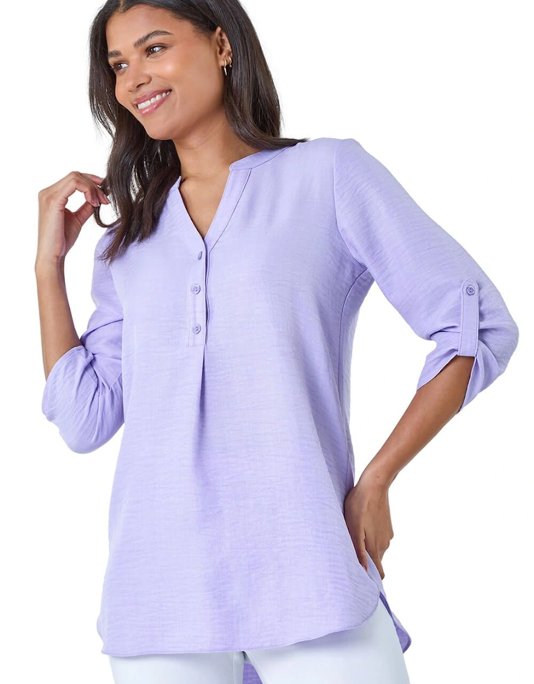Longline Button V-Neck Tunic Top, 2 of 1