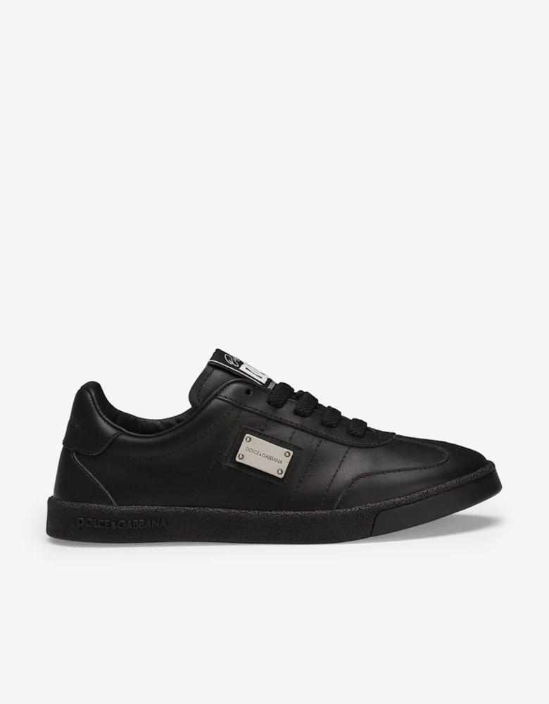 Boys Leather Logo Lace Up Trainers in Black
