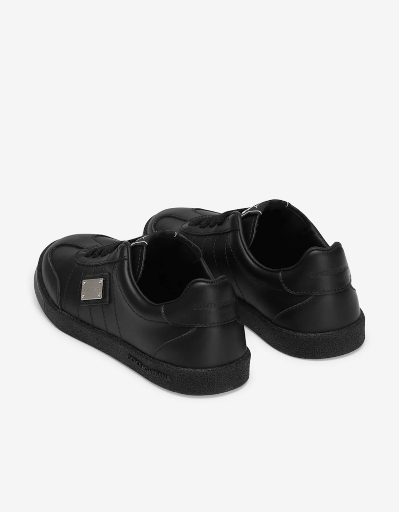 Boys Leather Logo Lace Up Trainers in Black