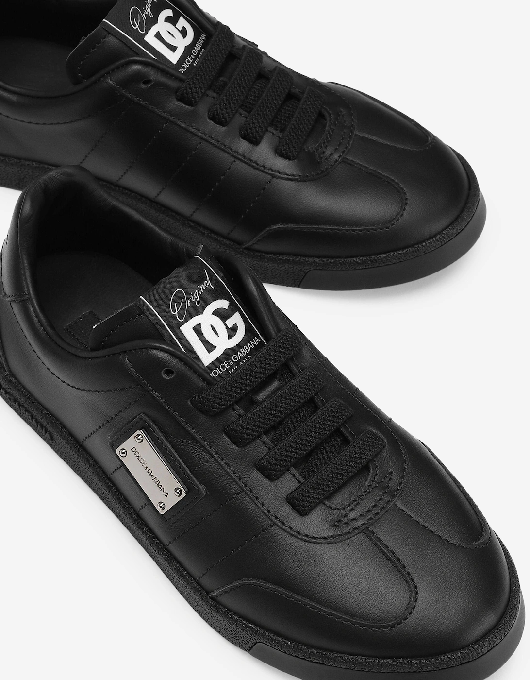Boys Leather Logo Lace Up Trainers in Black